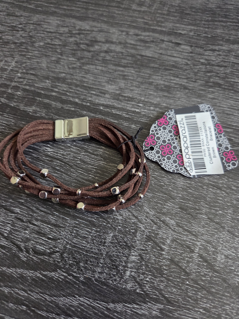 paparazzi Brown Multi-Strand Suede Wrap Bracelet with Metallic Beads